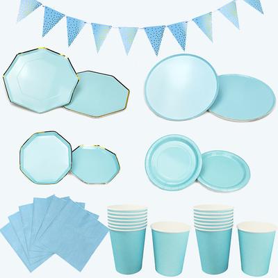 Blue Gold Disposable Tableware Set Paper Plate Cup for Birthday Wedding Decor Supplies Baby Shower Gender Reveal Party Tableware