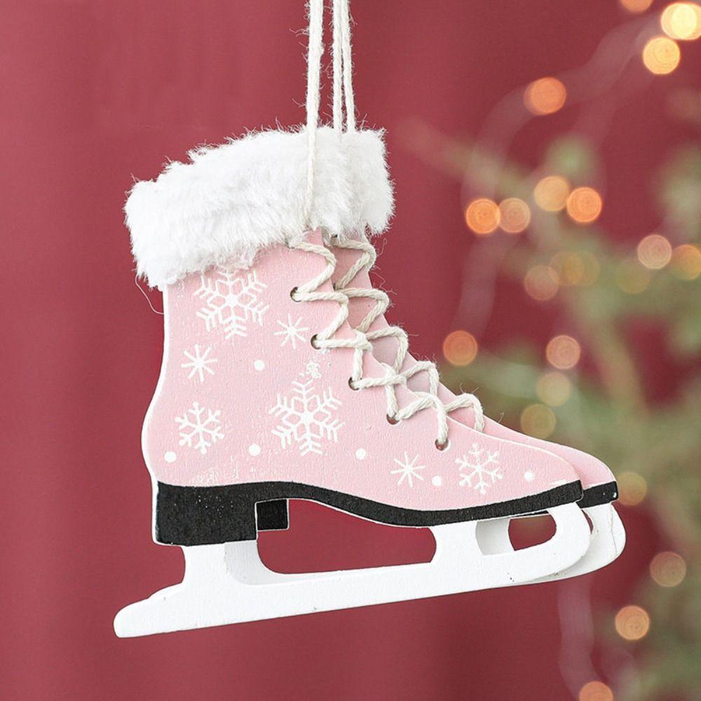 2PCS Party Supplies Wood Skating Shoes Pendant Boots Christmas Tree Decorations Home Decoration