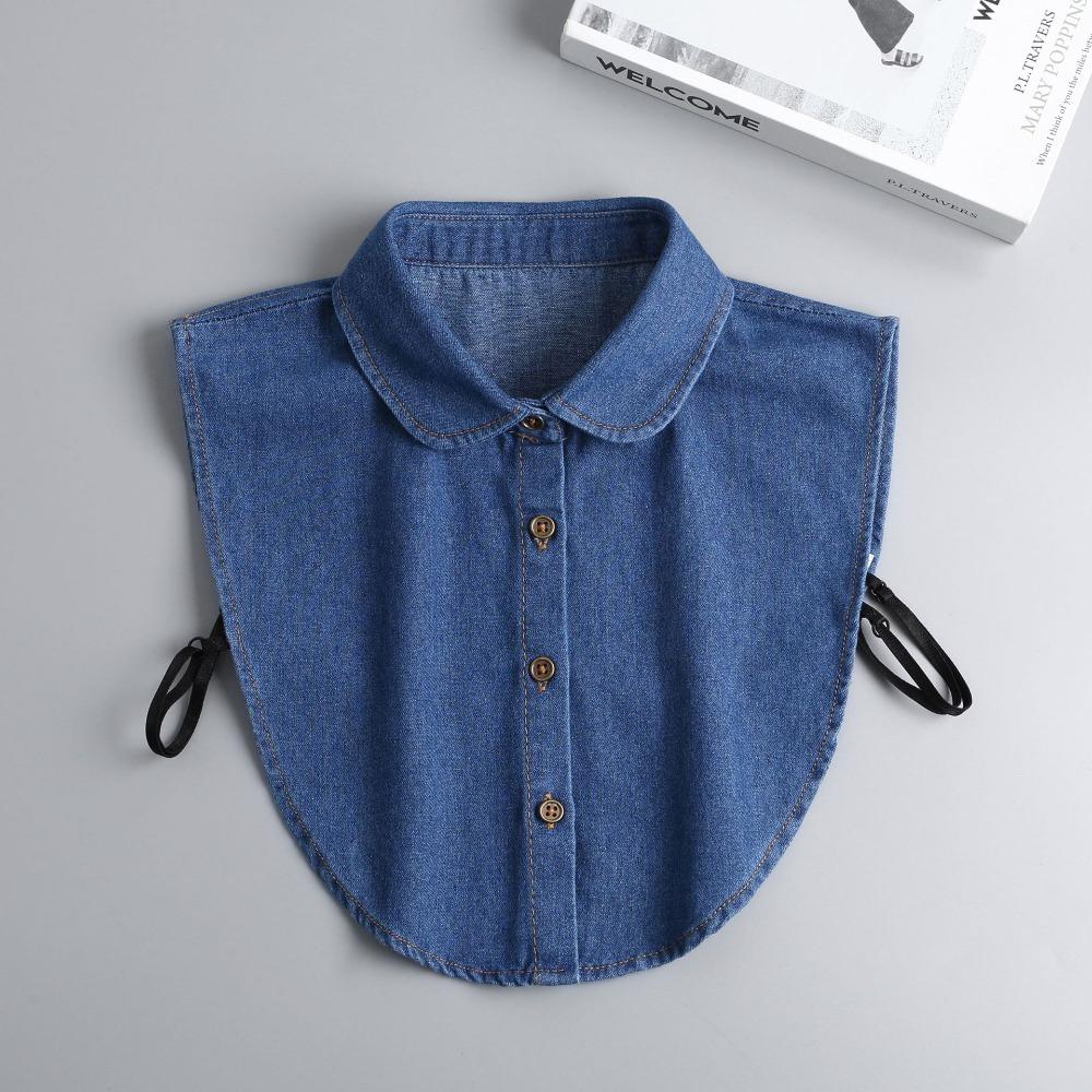 Black Lapel Half Shirt Detachable Adjustable Neckline Elegant Denim Fake Collar  Women