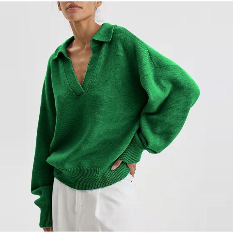 Casual Knit Sweater Pullover Basic Polo Collar Long Sleeve Slim Fit T-shirt Female Autumn Winter Jumpers Top