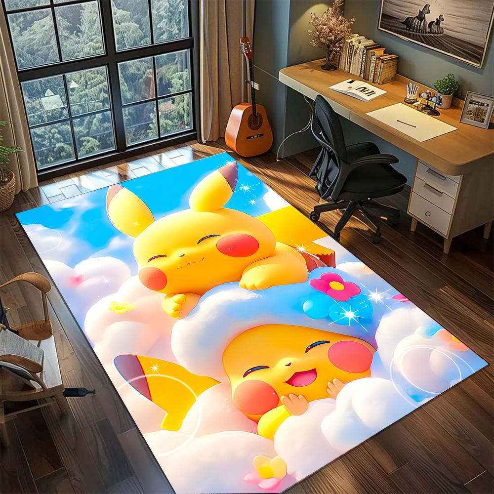 

Pikachu Non Slip Decorative Floor Mat, Washable Large Area Rug Carpet Household Bedroom Gamer Room.-TING 60x90cm