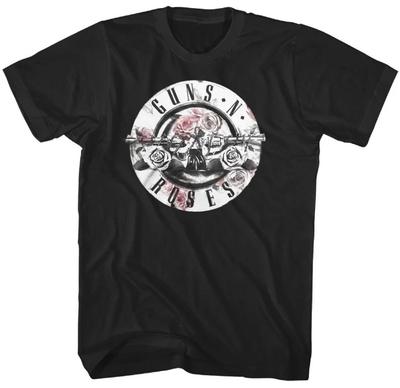 Guns N Roses Floral Bullet Logo T Shirt Mens Rock Music Classic Band Tee Black