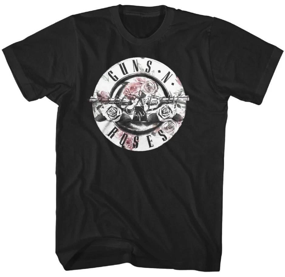 Guns N Roses Floral Bullet Logo T Shirt Mens Rock Music Classic Band Tee Black