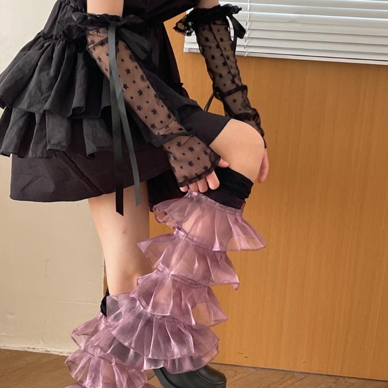 Women Girl Summer Sweet Cool Pile Sock Solid Color Lacy Hem Knee Length Stocking Women Girl OOTDs Wearing for Daily