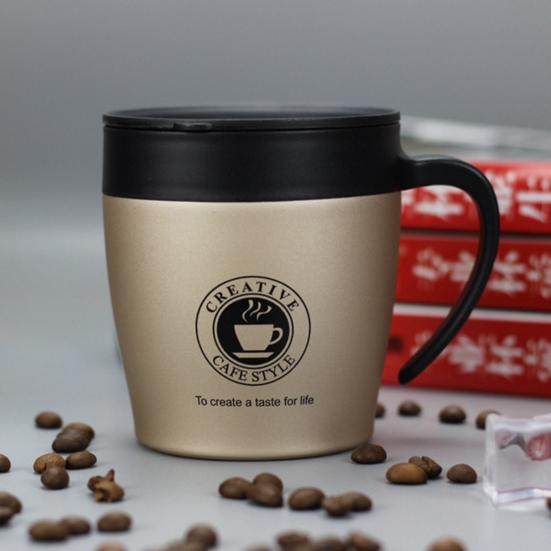 1 Set 330 ml Thermobecher mit Griff, doppelwandig, auslaufsicher, weite Öffnung, rostfrei, verbrühungshemmende Isolierflasche