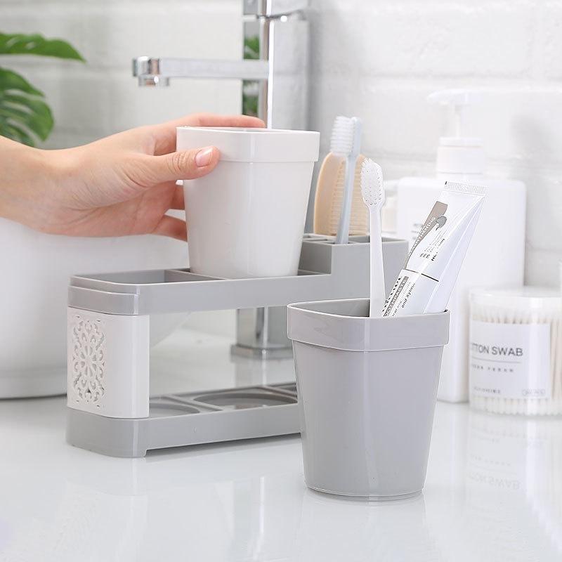 Bathroom Toothbrush Racks Free Punching Brush Set Tooth Cup Holder Teeth Vertical Cup Holder