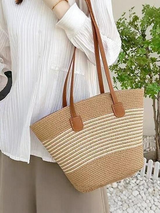 Women's Fashionable Straw Tote Bag - Large Capacity Summer Woven Bucket Bag