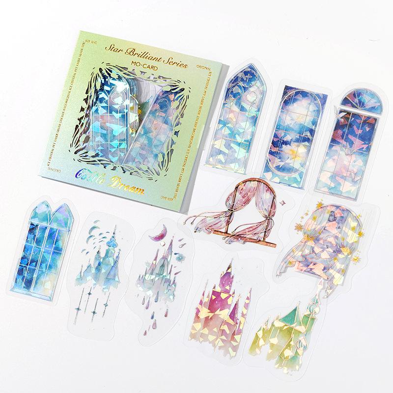 1pack/20pcs Laser Flash PET Waterproof Sticker Cool Geometric Pattern, Ideal for Journal Deco DIY Craft Album Gift Decor