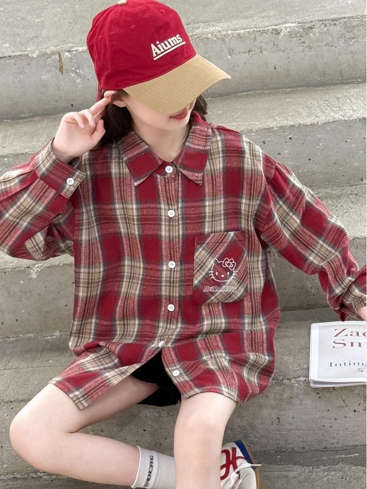 Girls' Plaid Long-Sleeve Shirt Jacket for Autumn 2025 - Fashionable Spring Top for Big Kids