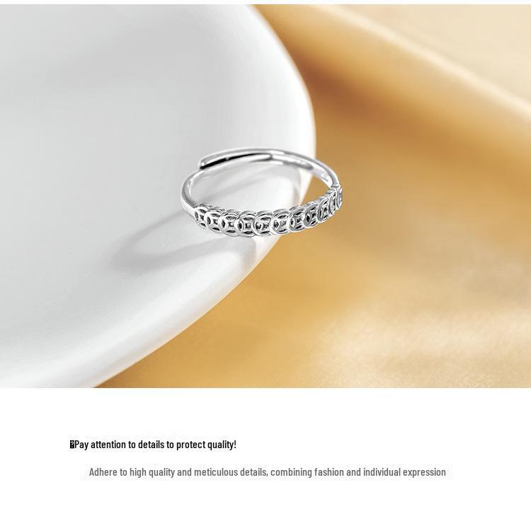 S925 Sterlingsilber Retro Wohlstand anziehender Münzring für Damen – Trendiges, einzigartiges, verstellbares Design