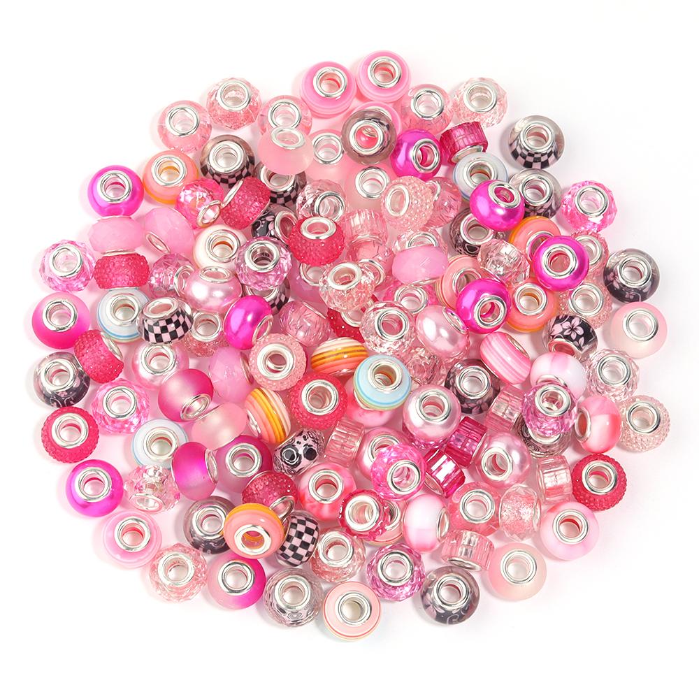 

10Pcs Multicolor Resin Large Hole Spacer Beads For Bracelet Making Flat Round Loose Beads DIY Craft Charm Jewelry Accessories розовый