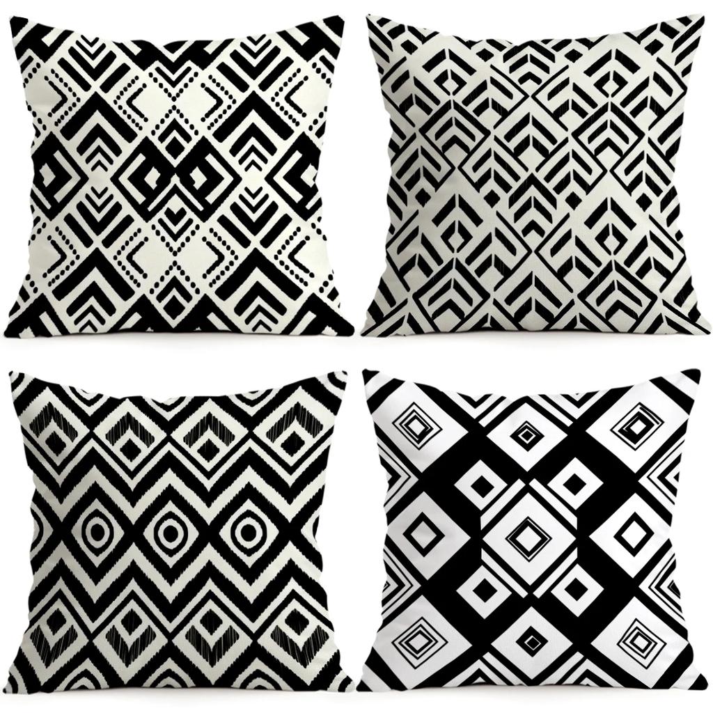 1pcs/4pcs Black And White Geometry Cushions Pillowcase Polyester Cushion Cover Throw Pillow Pillowcover Home Car Sofa Decor