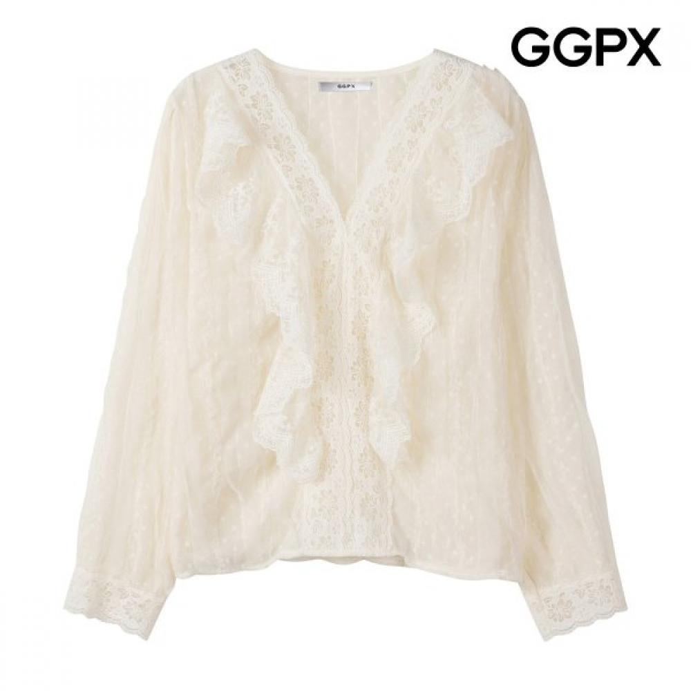 Ggpx New York V Neck Lace Ruffle Blouse Gq5sh015f creamy/F