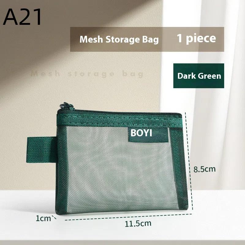 1Pc Portable Mini Zipper Mesh Storage Bag Coin Purse Small Square Mesh Coin Purse Travel Storage Carry Pouch With Zippered