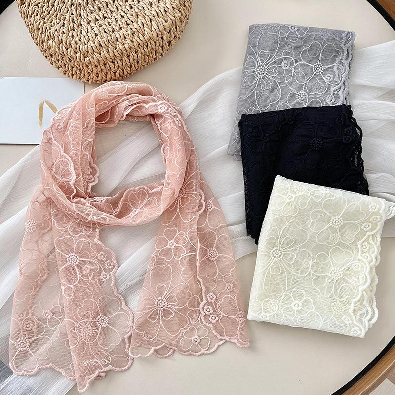 

Корейский стиль тонкий стиль свежий и элегантный ретро вышитый кружевной квадратный шарф однотонный газовый шарф арт-шарф