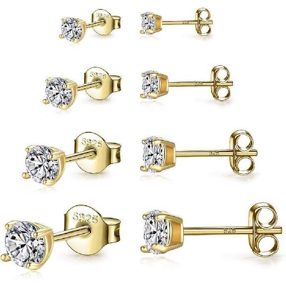 925 Sterling Silver Stud earrings Set | White Gold Plated Hypoallergenic Stud Earrings | Cubic Zirconia Stud Earrings for Women