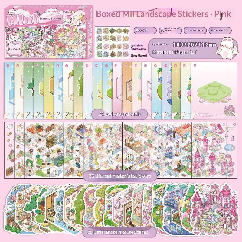 

40Pcs/box 3D Landscape Stickers Miniature Scene Collection Book Series Material For Children And Girls DIY Handmade