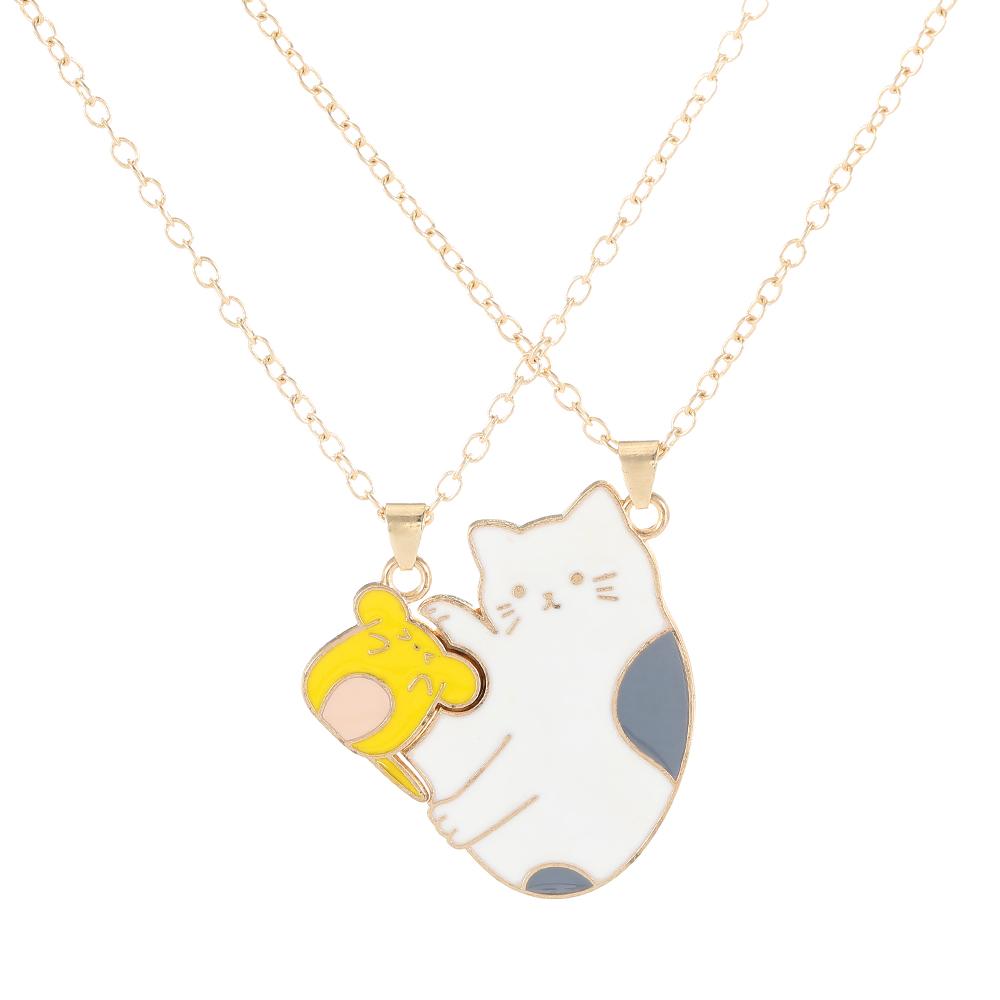 

2Pcs/Set Cute Cartoon Cat And Mouse Pendant Necklace BFF Jewelry For Best Friends Friendship 45cm