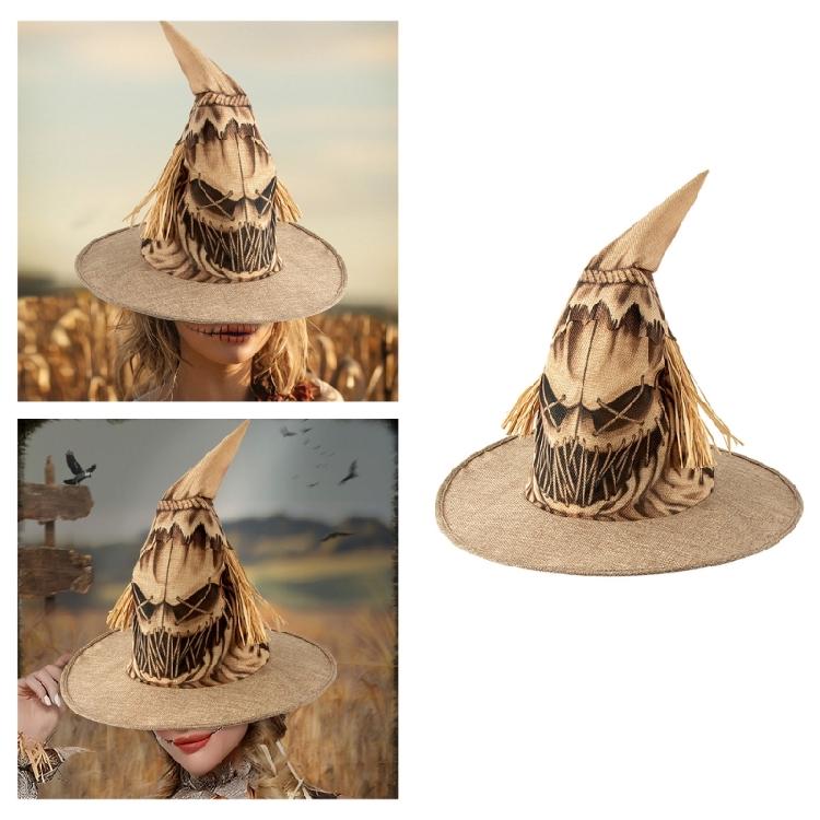 Eye Catching Scarecrows Witch Hat Festival Celebration Hat Unisex Halloween Hat for Role Playing Activity