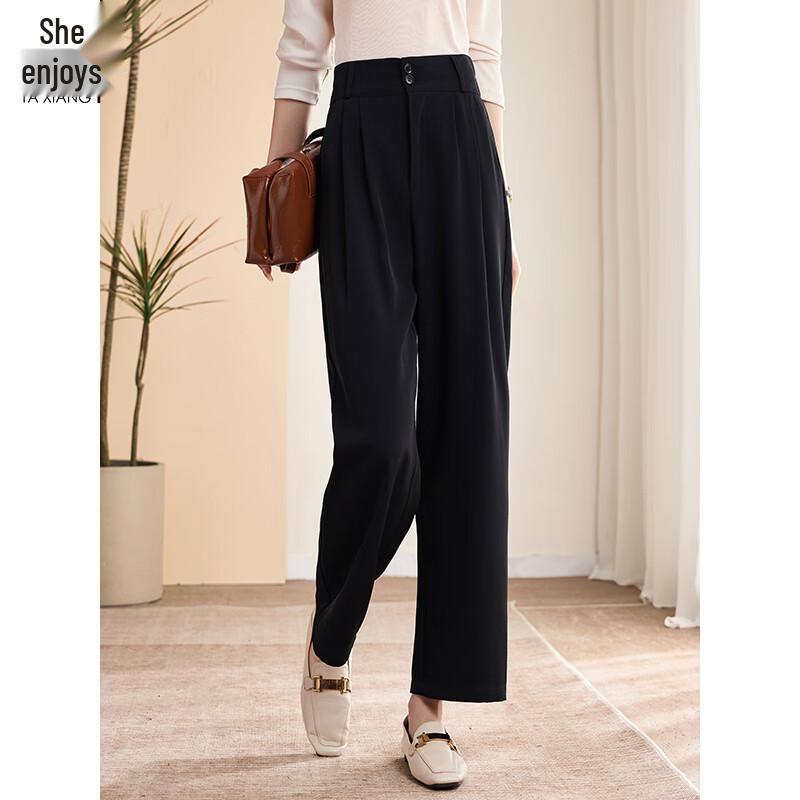 Women's High-Waist Straight Wide-Leg Cropped Suit Pants