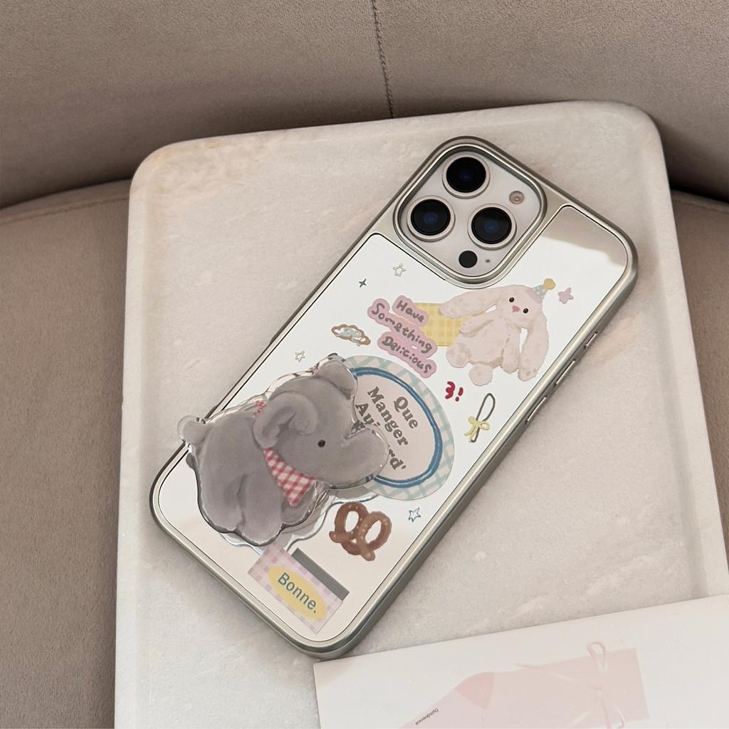 Mirror Ins Elephant Stand for16pro Max Mobile Phone Case for IPhone17 for Apple 15 Rope 13 Childlike Cartoon