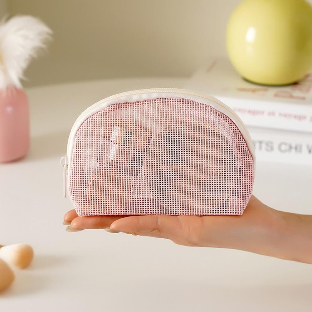 Portable Large Capacity Mesh Makeup Bag Solid Color Lightweight Cosmetic Organizer Bag Handheld Travel Makeup Pouch