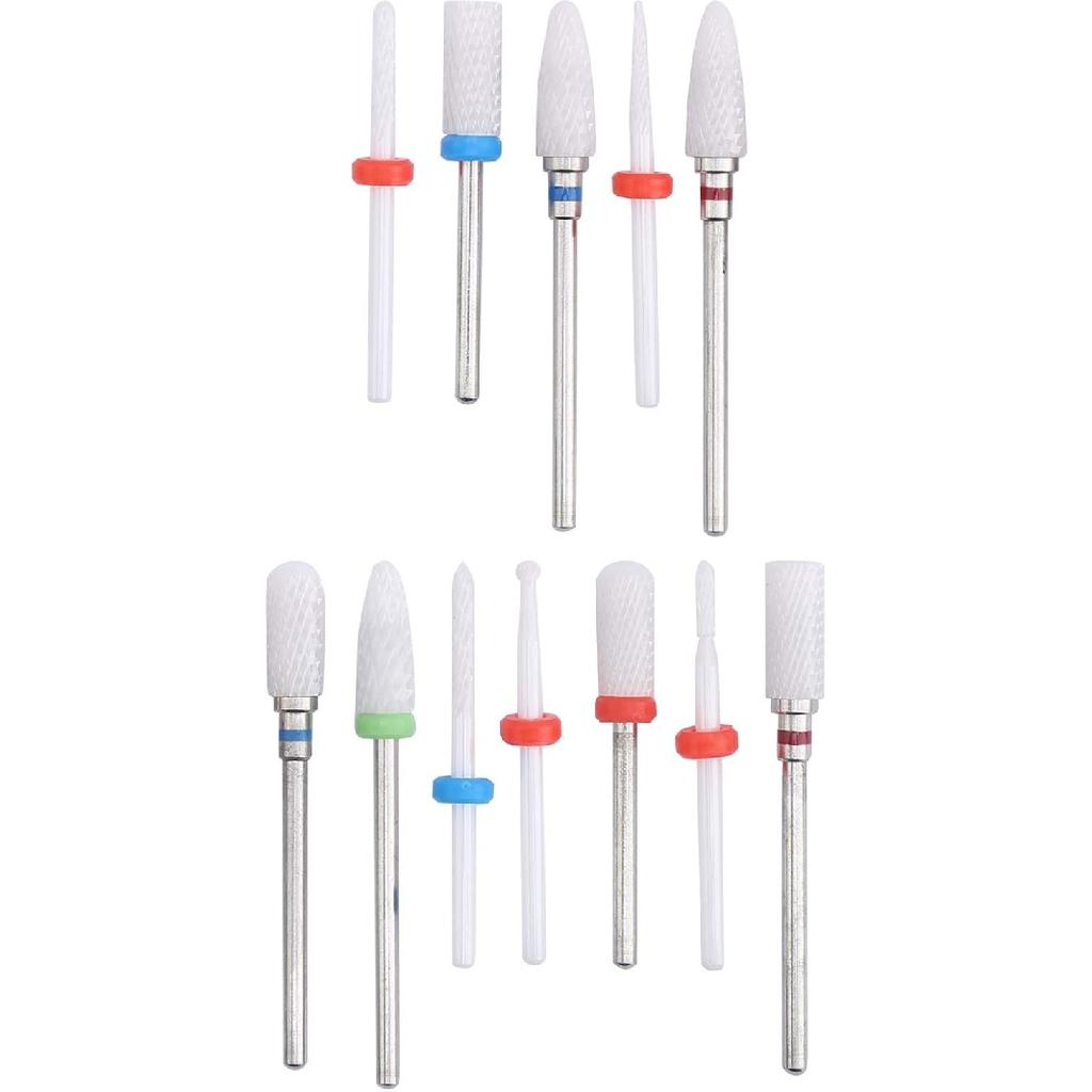 Ceramic Nail Drill Bit, 12pcs Ceramic + Stainless Steel Round Nail Drill Bits Ceramic Nail File Drill, for Removing the Dead Skin, Nail Art