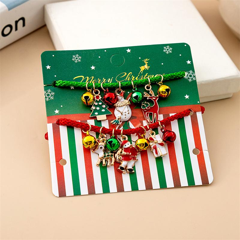 Christmas Theme Braided Rope Bracelet Set for Women Fashion Snowman Bells Elk Snowflake Chain Pendant Bracelet New Year Gift