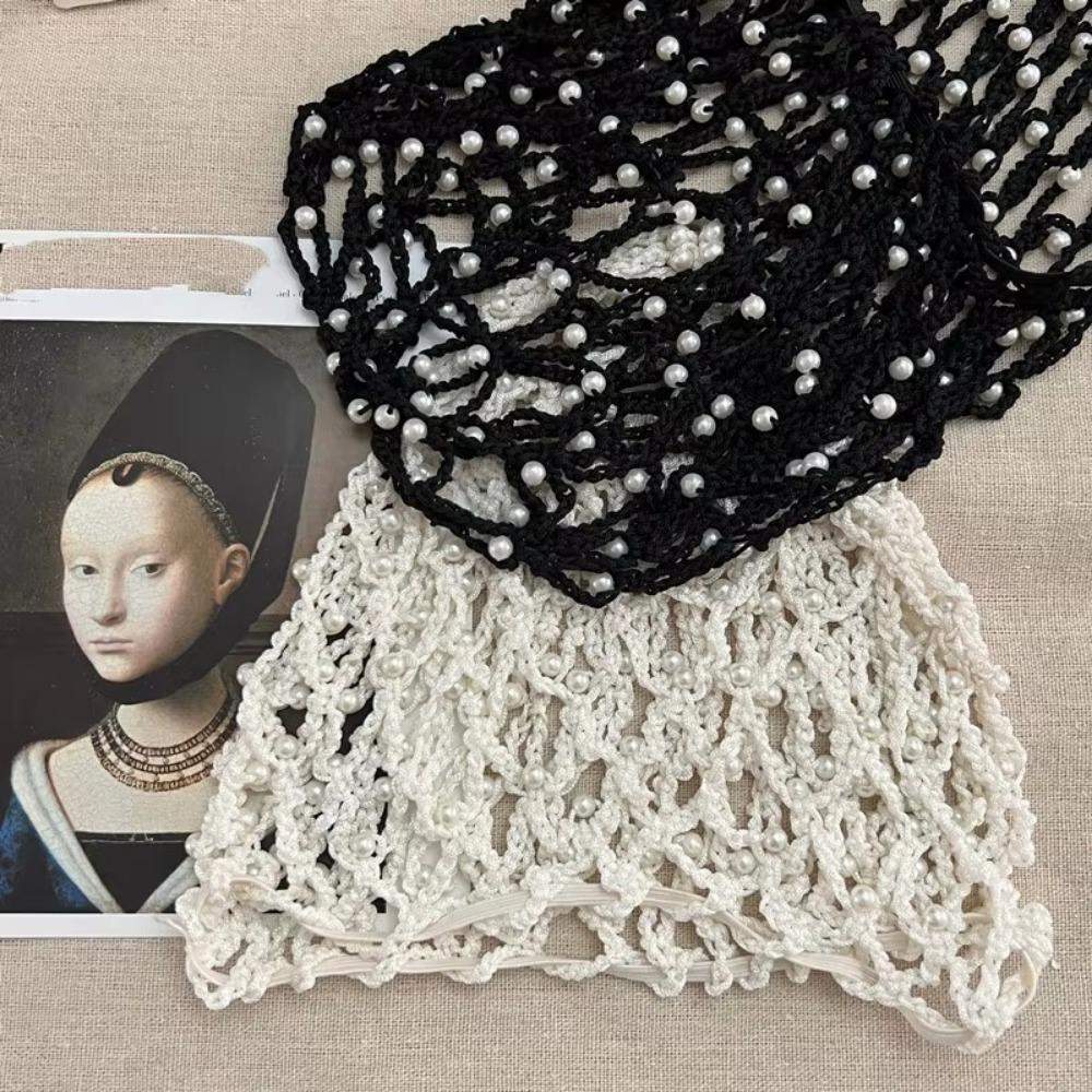 Pearls Beads Mesh Snood Hair Net Solid Color Women Headbands  Hair Accessories