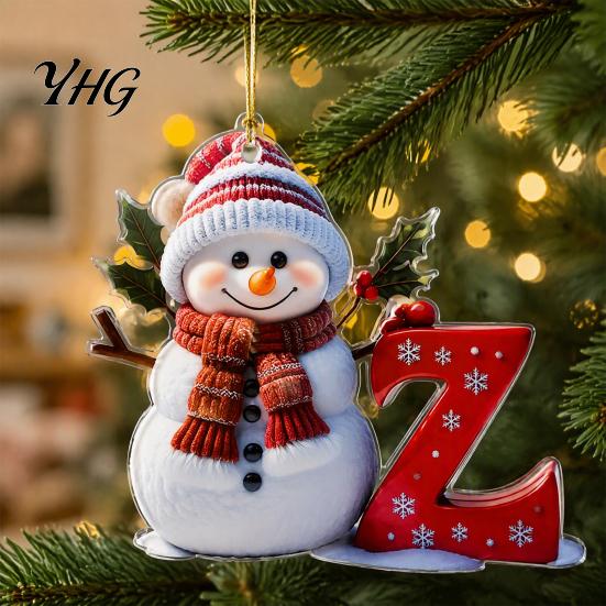 Acrylic Holiday Keepsake Gifts 2D Snowman Christmas Ornaments, Personalized Letter Ornaments for Tree, Unique Souvenirs Initial Ornament, Ornament DIY