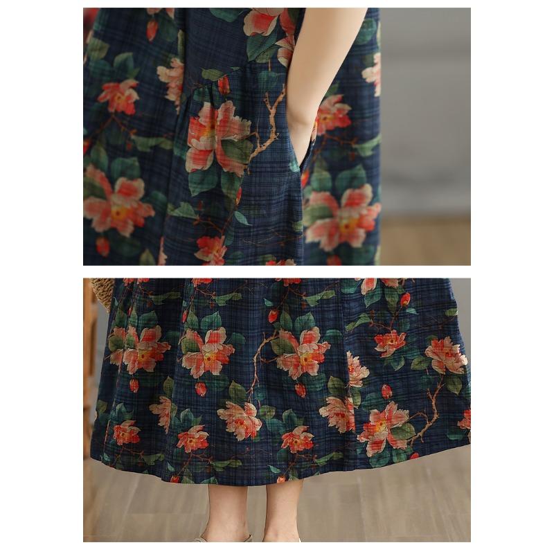 Dimanaf Vestido vintage de talla grande de verano 2025 para mujer, vestido informal, holgado, básico, con estampado floral, vestido largo
