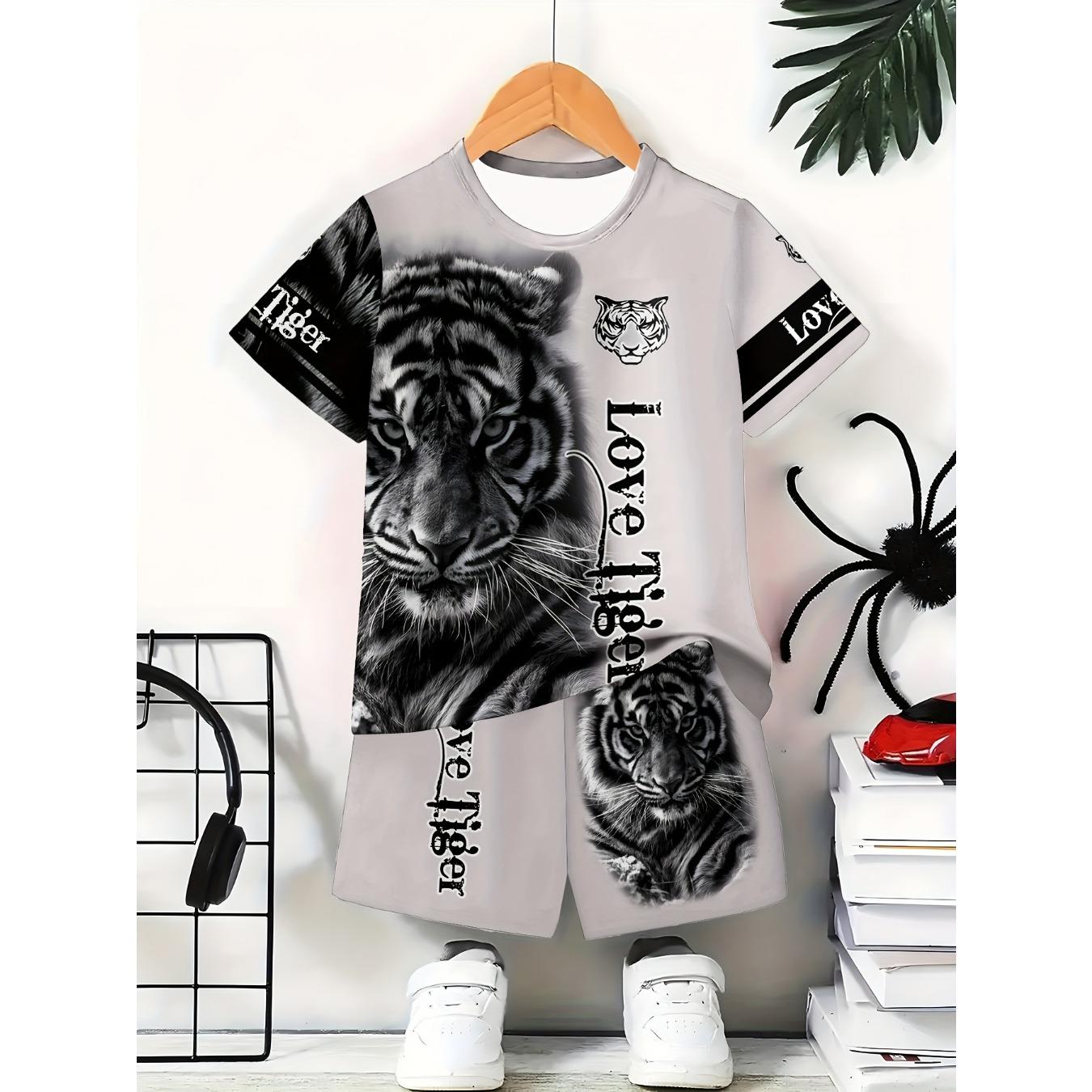 

summer new children s set, casual 3D printed shorts, polyester round neck, machine wash Spring 5-6Y
