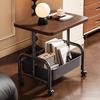 Rolling Double Layer Side Table with Storage Shelf Living Room Bedroom Sofa Couch Bedside Coffee Tea Table Desk Cart with Lockable Wheels