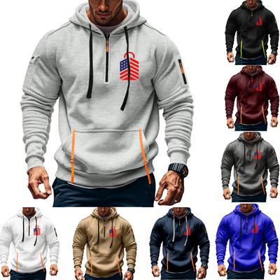 Men's Printed Sweatshirt Hoodie Zipper Arm Pocket Cardigan Men's Sports Large Size Casual Hoodie