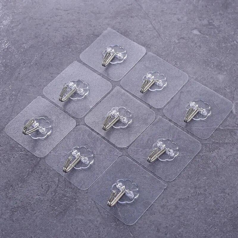 20 ks průhledných neděrovacích háčků se silným lepidlem, bez známek poškození, koupelnové, obývací pokoj, nástěnné, zavěšení na dveře, samolepicí háčky