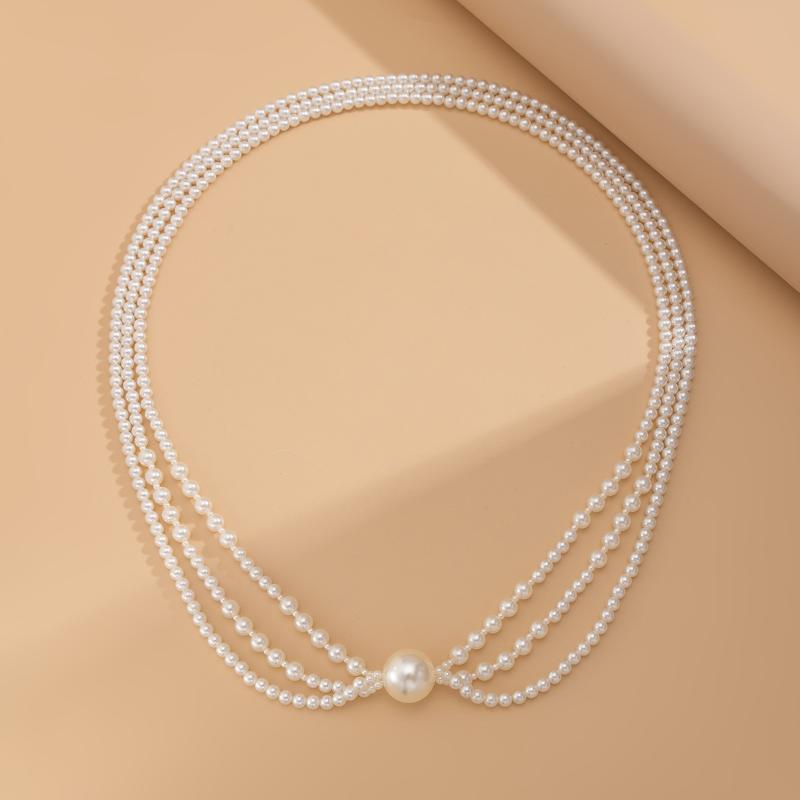 Elegant Multi Layer Smooth Imitation Pearl Long Tassel Necklace For Women Beads Sweater Chain Neck Jewelry