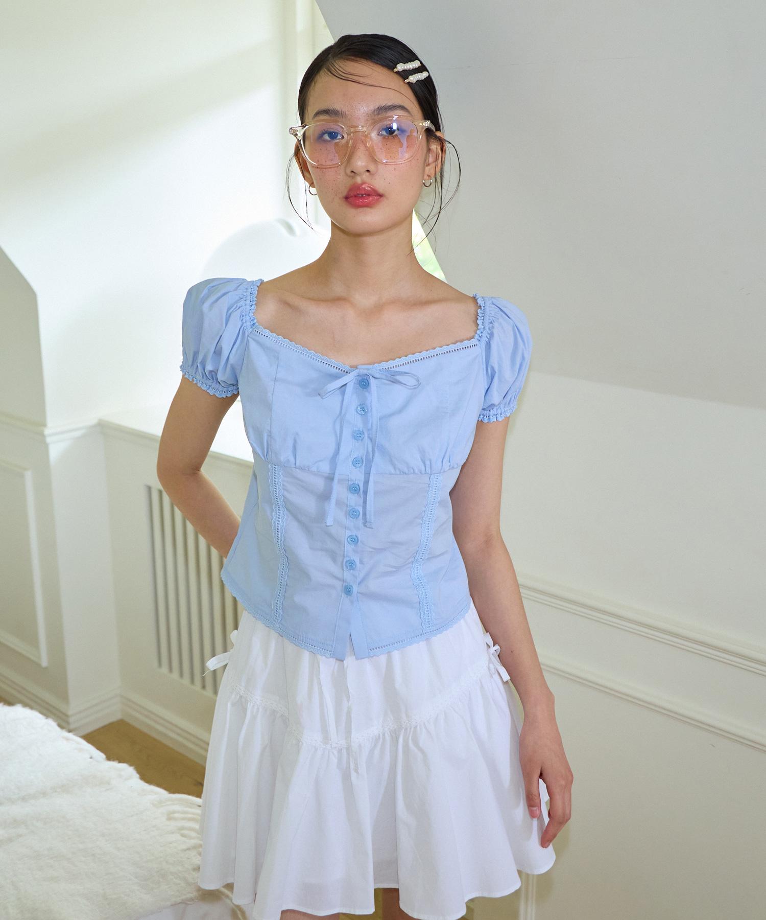 Salon De Yon Ribbon Cotton Blouse_ Blue M