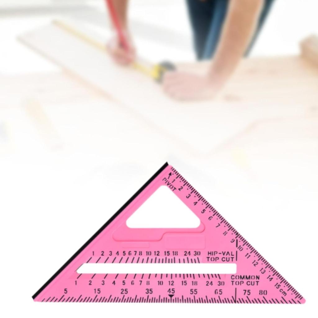 Carpentry Triangle Ruler, Metric and Imperial Scribing Carpenter Marking Tool,Measuring Square Tool for Industrial Carpenter Building, Pink