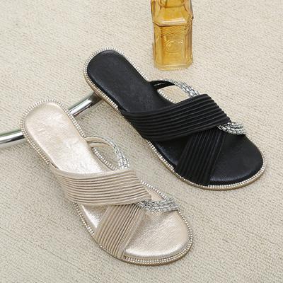 Sandals Women Womens Flat Slide Sandals Slip On Summer Fashion Shoes Casual Rhinestones Open Toe Slippers Sandalias Femininas