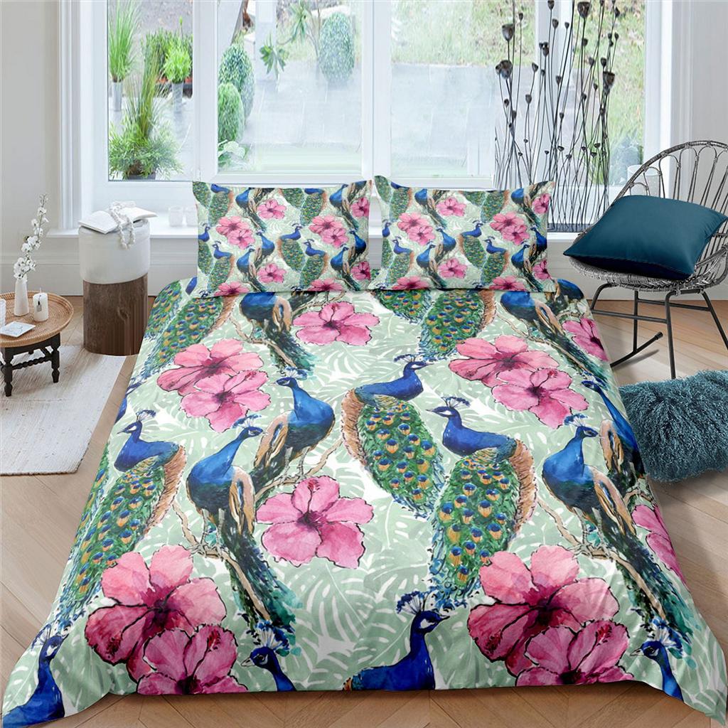Peacock Soft Duvet Cover Set Quen Sized Dimensions Lovely Animal Theme Beding Set Print for Children's Adult Peoples plus Tens, Soft Warm plus