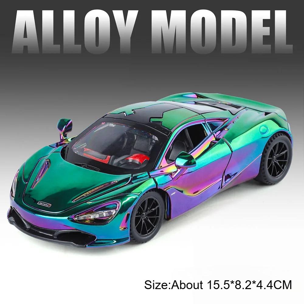1:32 Scale 720S 765LT Toy Car Model Pull Back Sound Light Lift Tail Wing Vehicle Metal Diecast Models Supercar Gifts for Kids
