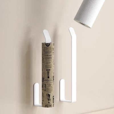 Kitchen White Paper Towel Hook Roll Paper Holder Plastic Wrap Holder Punch-free Kitchen Storage Rack Wall-mounted