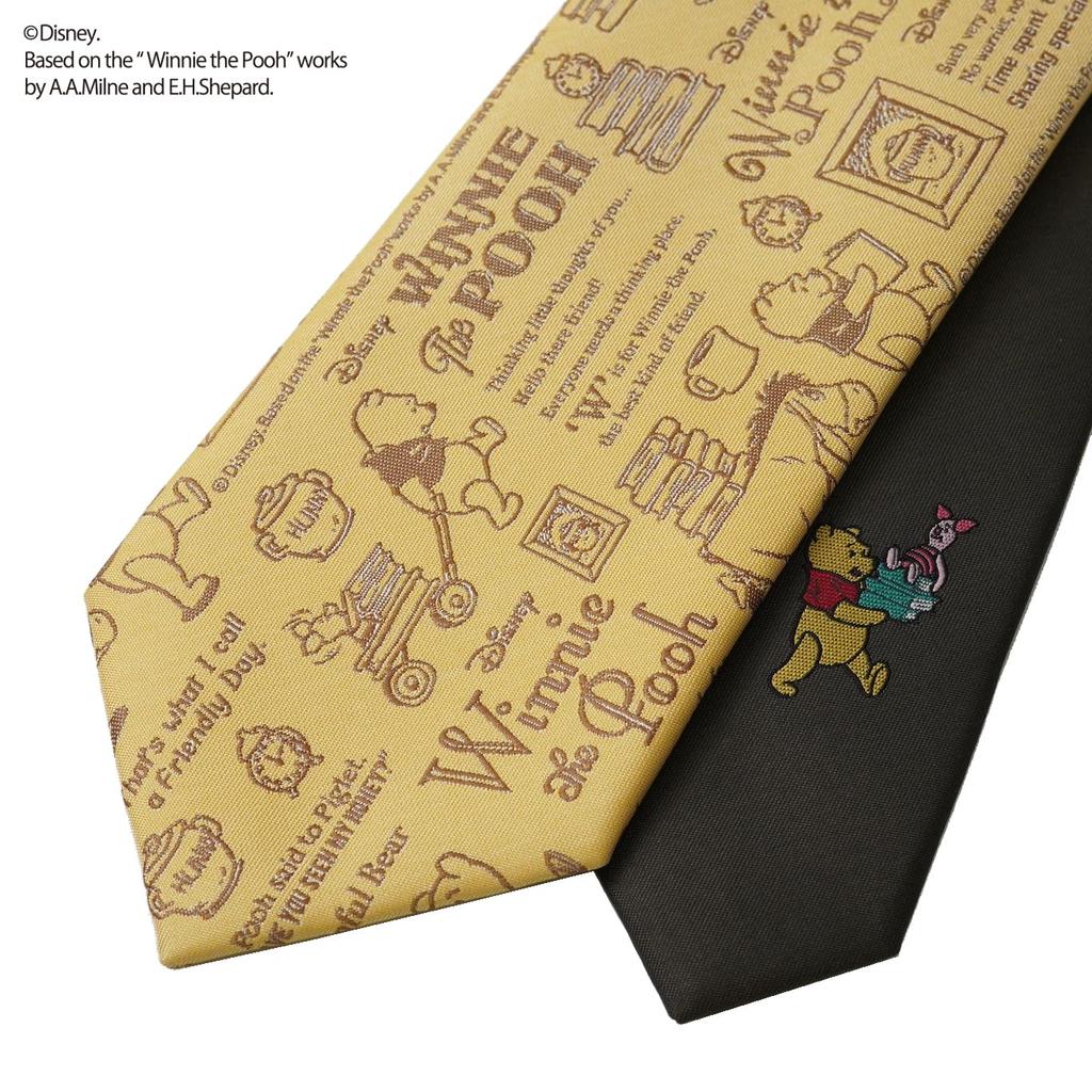 [Disney] Winnie the Pooh Calligraphy Pattern Tie D50026 Yellow