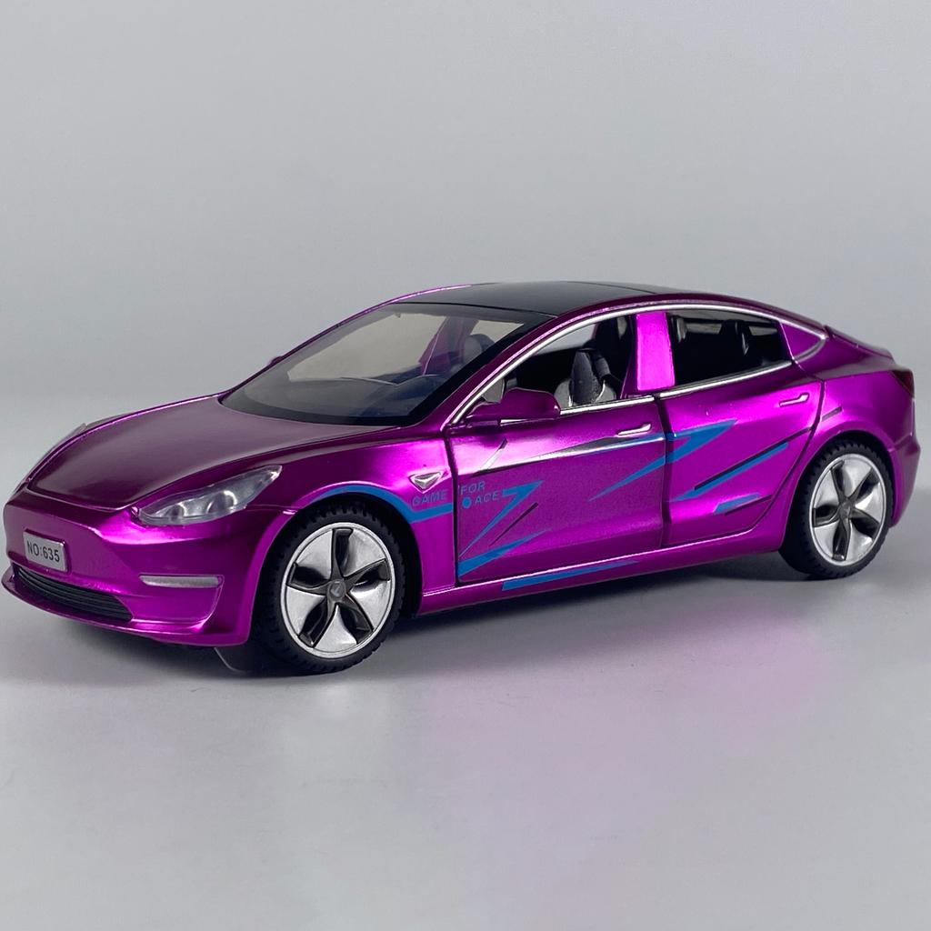 1:32 Model 3 Alloy Metal Diecast Model Car Sound And Light Pull Back Children Toy Car Collections Hobby Decoration Holiday Gifts