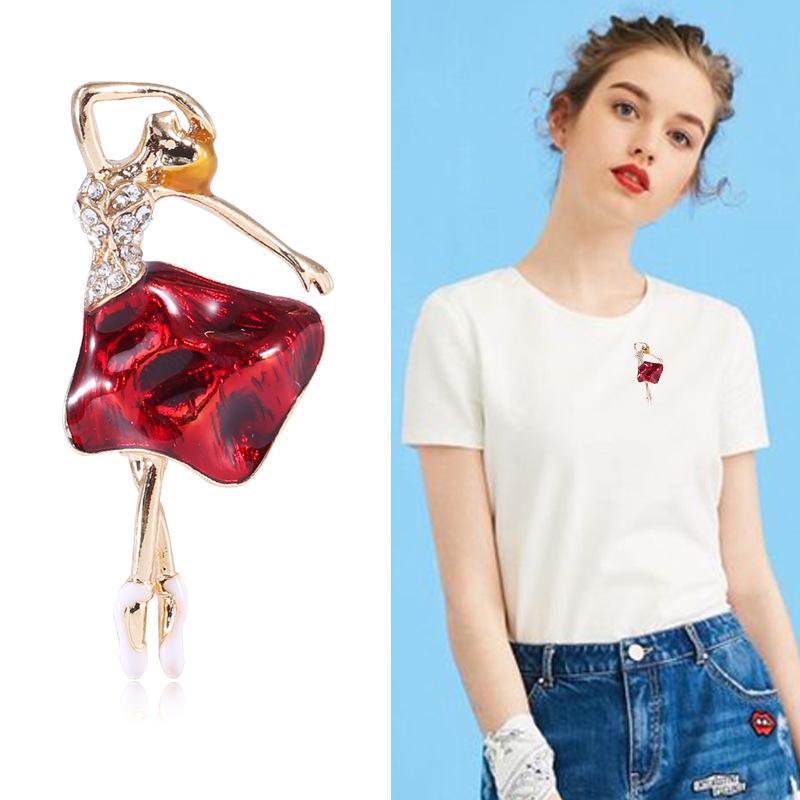 Modische, kreative Brosche mit Strasssteinen und Balletttänzerin, hochwertige Kleidungsnadel mit Zubehör