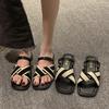 Slippers Women Summer Shoes Low Pantofle Shale Female Beach Slides Fashion Flat Luxury Cotton Fabric PU Rubber Rome