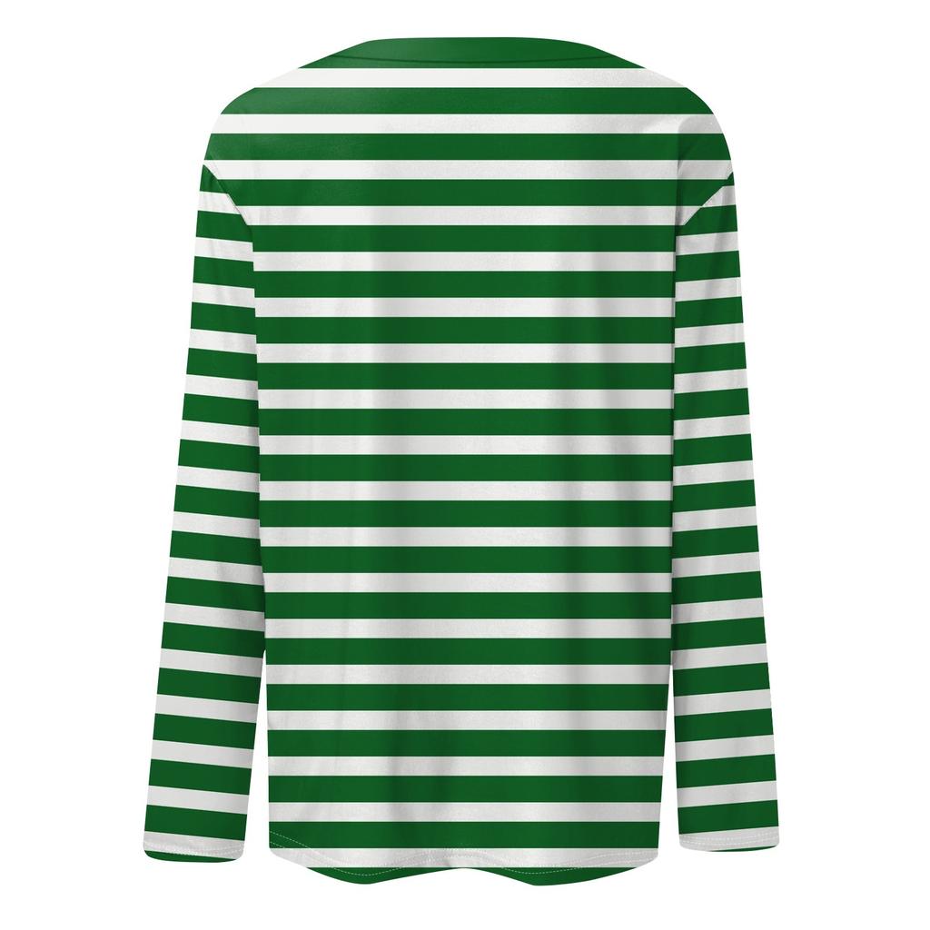 Women's Daily Casual Long-sleeved Striped Printed Crew-neck Top