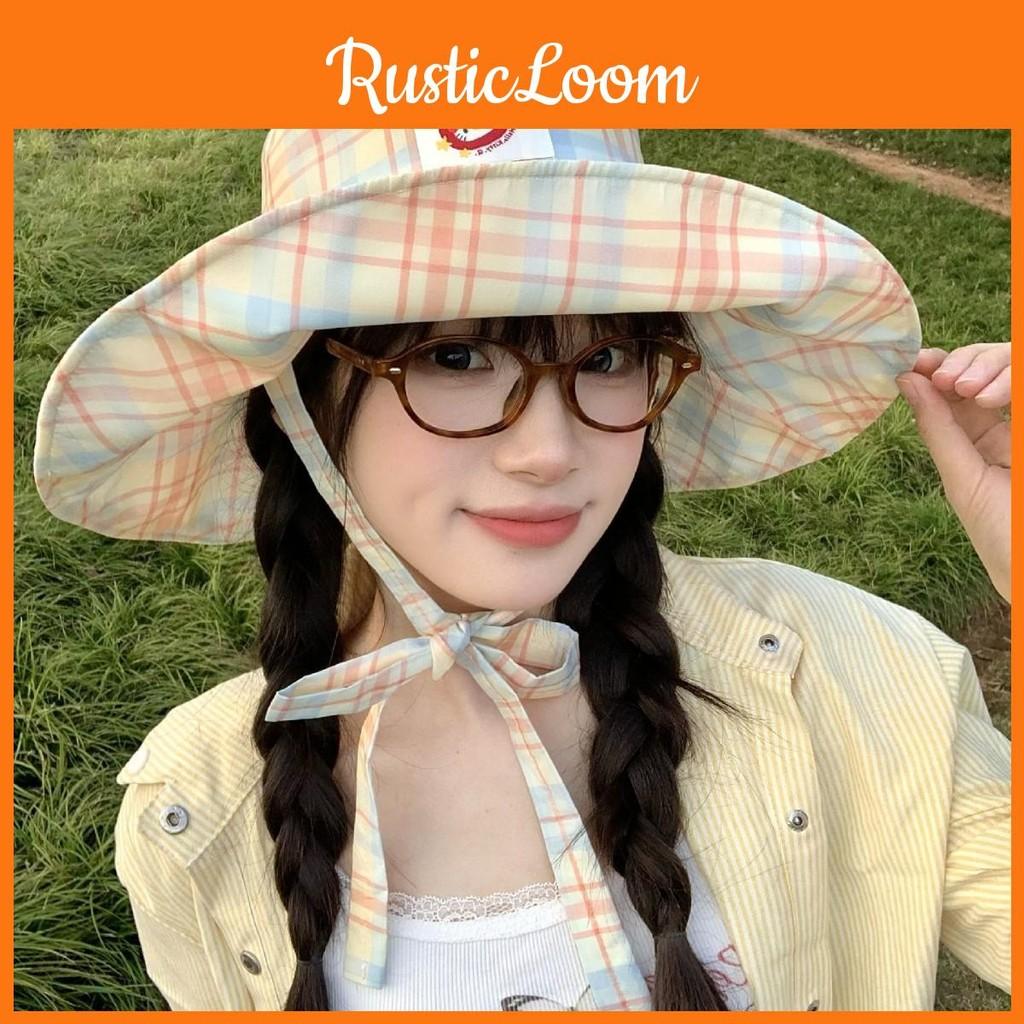 Hiking Hat Fisherman Hat Applique Yellow Orange Plaid Cloth  Outdoor Brim