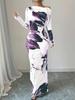 Off-Shoulder Maxi Dress with Asymmetric Neckline and Floral Print, Available in Multiple Colors
