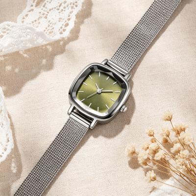 Unisex Quartz Watch Minimalist Square Dial Watch Retro Mesh Band Wristwatch for Men Women Work School